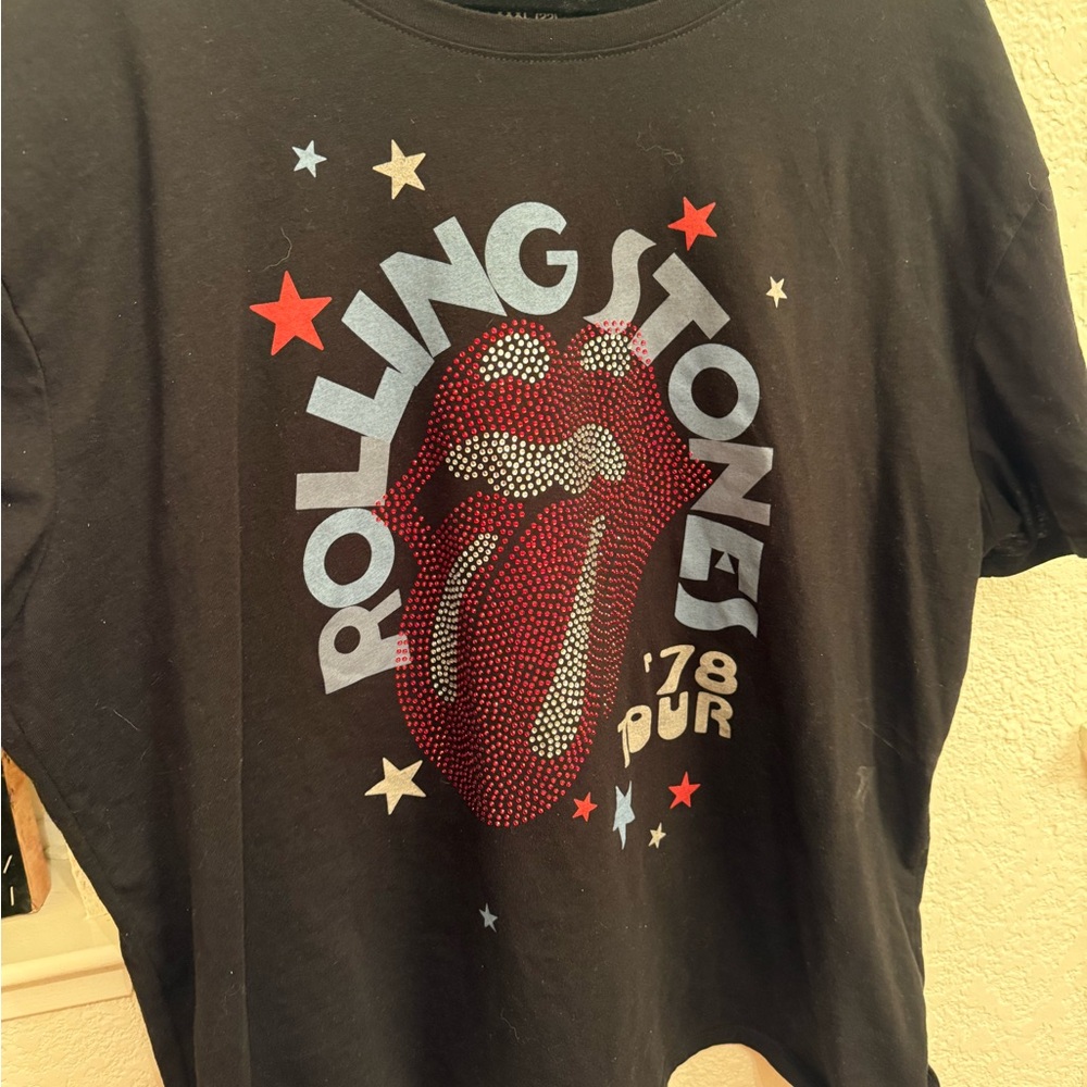 T-Shirt  Music  Glam Rock Rolling Stones Black Graphic Rhinestone. Glam and Edgy - Picture 12 of 16